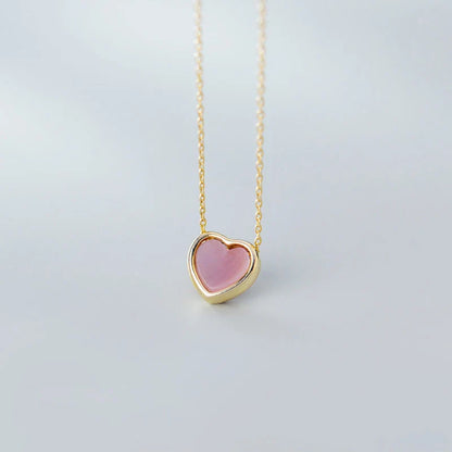 New Arrive 925 Sterling Silver Red Lovely Hearts Pendant Necklace for Women Gold Color Necklace Fine Jewelry Accessories