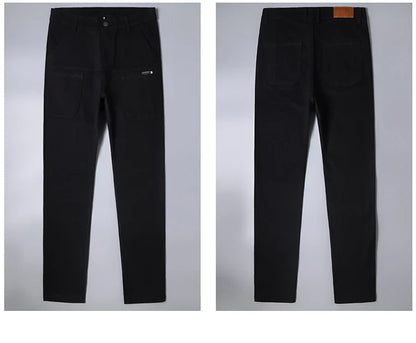 Spring and Autumn Men's Multi-Pocket Design Jeans Fashionable and Versatile White Khaki Red Comfortable Stretch Denim Pants