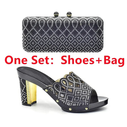 Italian Ladies Shoes and Bags To Match Set Decorated with Rhinestone Plus Size Shoes Women Heel Women Shoes and Bag Set In Italy