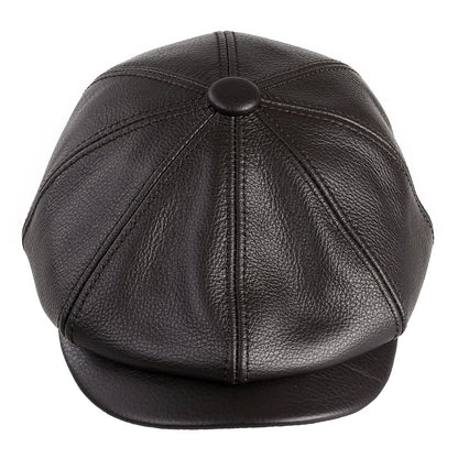 Men's Newsboy Flat Cap 100% Genuine Cowhide Leather Gatsby Ivy Golf Cabbie Driving Hat 8 Panels Classic Design