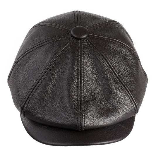 Men's Newsboy Flat Cap 100% Genuine Cowhide Leather Gatsby Ivy Golf Cabbie Driving Hat 8 Panels Classic Design