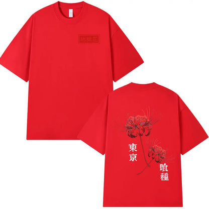 Anime Tokyo Ghoul Spider Lily T Shirt Men Women Kaneki Ken Manga Graphic Print Tee Shirt Cool Unisex Cotton T-Shirts Oversized