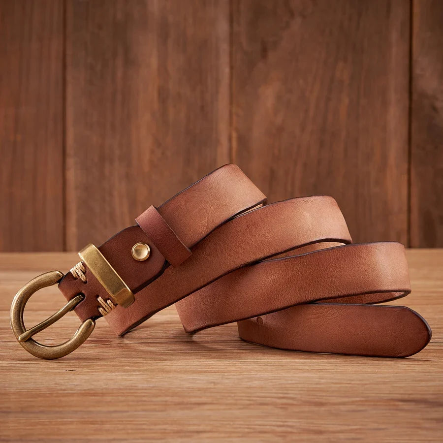 2.8CM Ladies Pure Cowhide High Quality Genuine Leather Belts for Women Brass Buckle Jeans Cowboy Waist Belt Luxury Designer