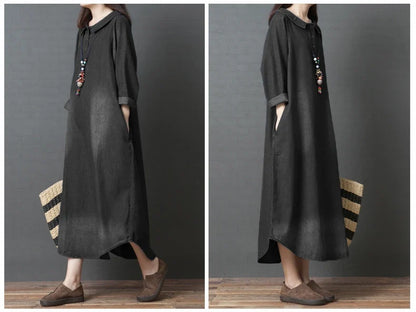 Women's Denim Dr Long Sve Loose Fit irt Sle Autumn Spring Faion plus Size Clothing Meat Concealing Slimming Skirt