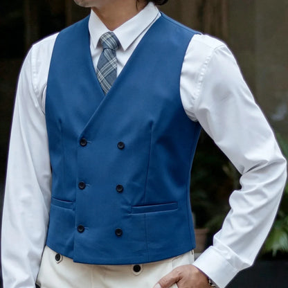 Men Vest Double Breasted V Neck Solid Waistcoat For Wedding Grrom Banquet Business Party Work Office Casual Daily Men Suit Vest