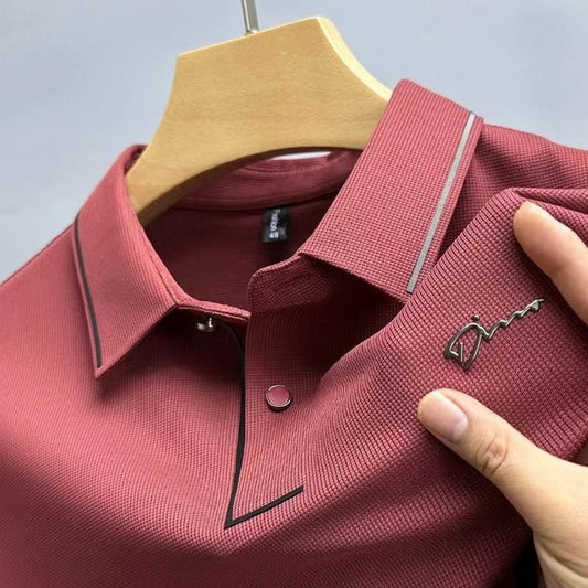 Luxury summer new ice silk breathable polo shirt men's short sleeve high-end exquisite letter embroidery casual lapel T-shirt