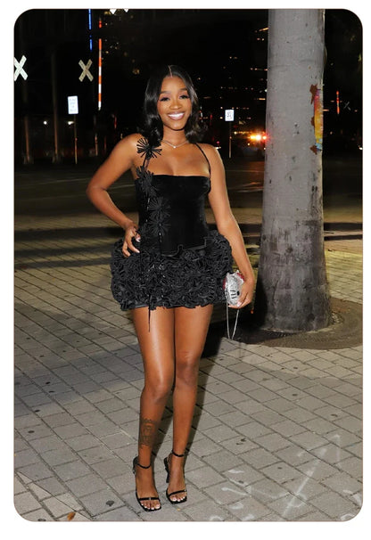 Halter Sleeveless Style Corset Mini Dress with Unique Embellishments for a Special Night Out Evening Gown