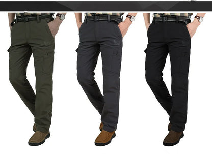 Thick Warm Cargo Stretch Pants Men Autumn Winter Hunting SoftShell Casual Fleece Pants Tactical Trousers  Waterproof Pants Men