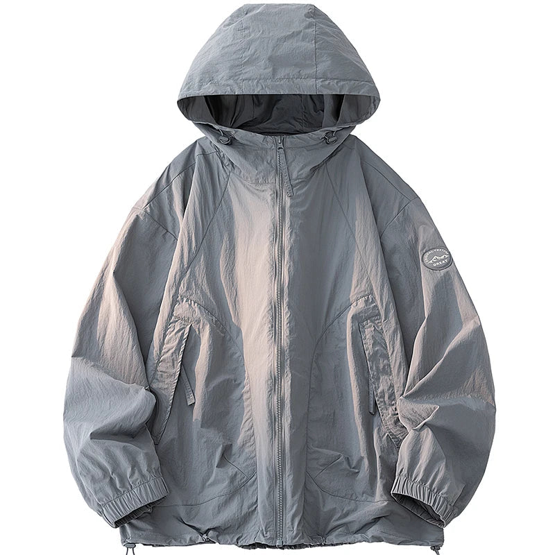UPF50+ Men's Hooded Sunscreen Jacket Summer Ultra Thin Zipper Pocket Windbreaker Elastic Cuffs Outdoor Hiking Fishing Skin Coats