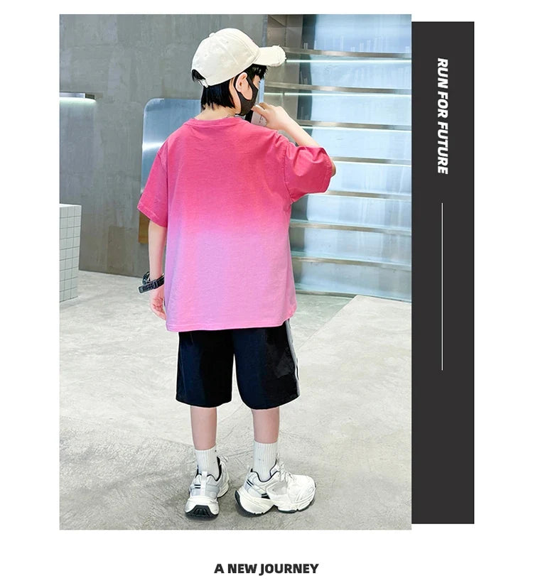 Children Summer Set for Boy Cotton Short Sleeve T-shirt And Shorts Clothing Set Kids Hip Hop Rapper Outfit Suit 2 Pcs Tracksuit