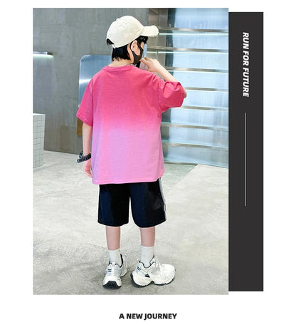 Children Summer Set for Boy Cotton Short Sleeve T-shirt And Shorts Clothing Set Kids Hip Hop Rapper Outfit Suit 2 Pcs Tracksuit