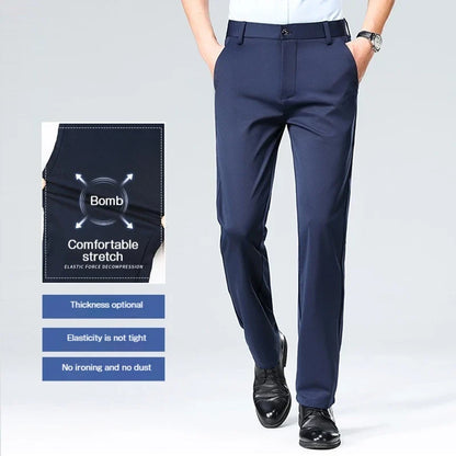 Men's Summer Dresses Long Pants Slim Fit Business Pants Lightweight Ice Silk Office Pants, Wrinkle Resistant and Elastic