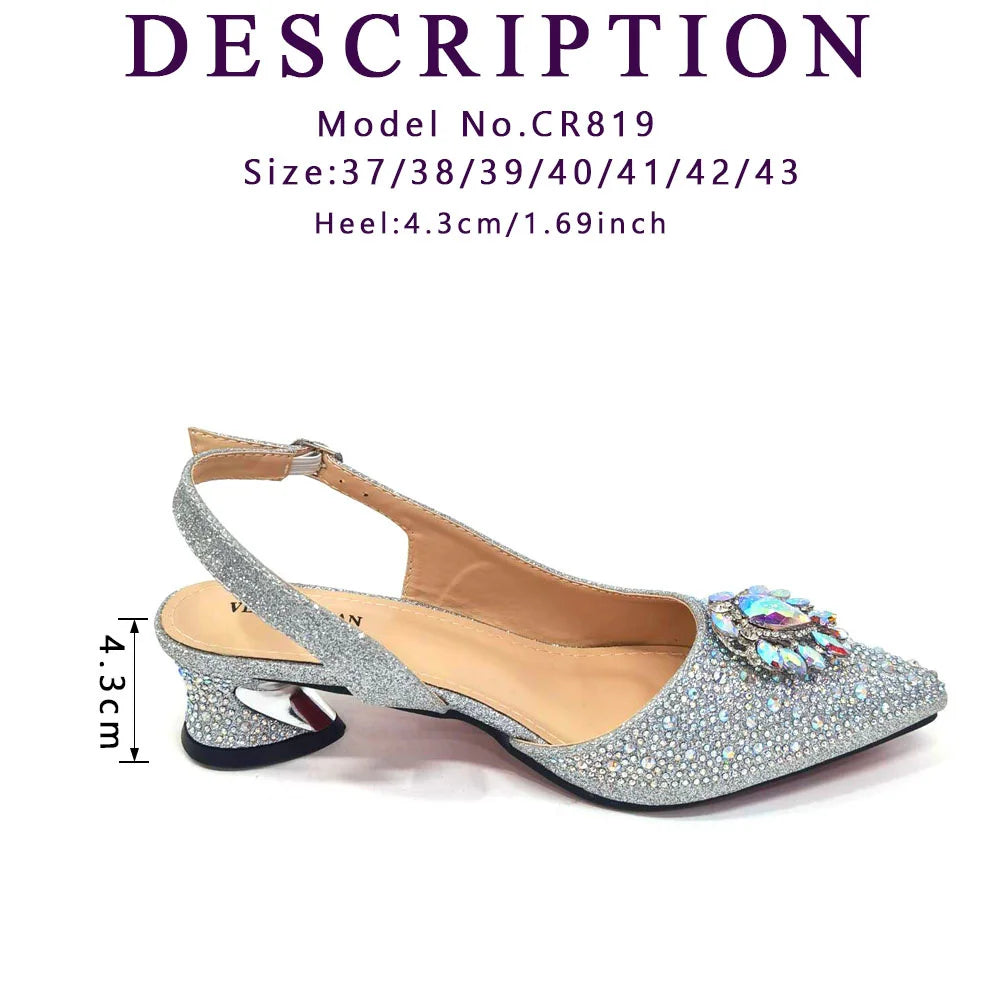 Royal Blue Sandals for Women 2024 Luxury Wedding Pumps Med Heels Rhinestone Design Party Shoes and Bags Set