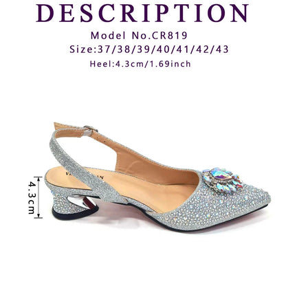 Royal Blue Sandals for Women 2024 Luxury Wedding Pumps Med Heels Rhinestone Design Party Shoes and Bags Set
