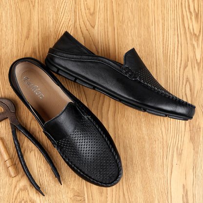 Summer Men Casual Shoes Leather Moccasins Breathable Slip on Boat Shoes Italian Luxury Brand Mens Driving Loafers Size 37-47