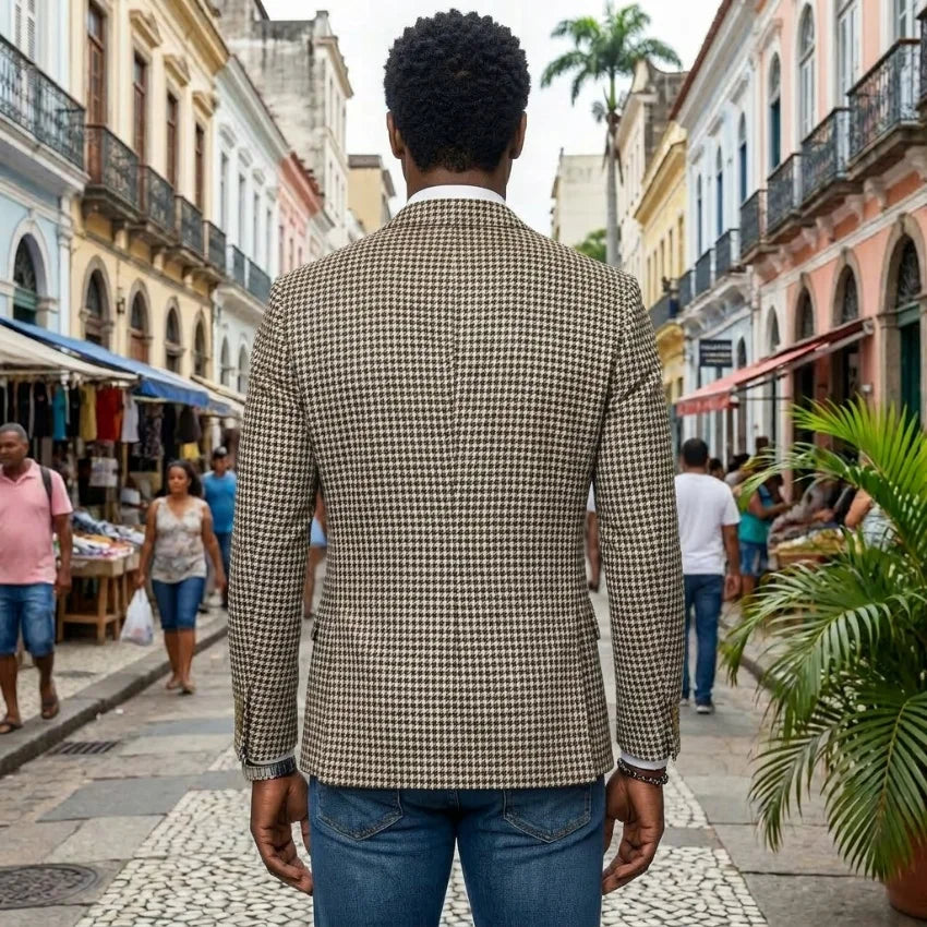 1 Piece Blazer for Men 2 Side Slit Houndstooth Plaid Casual Style Man Suit Jacket Notched Lapel Male Fashion Suit XS-5XL