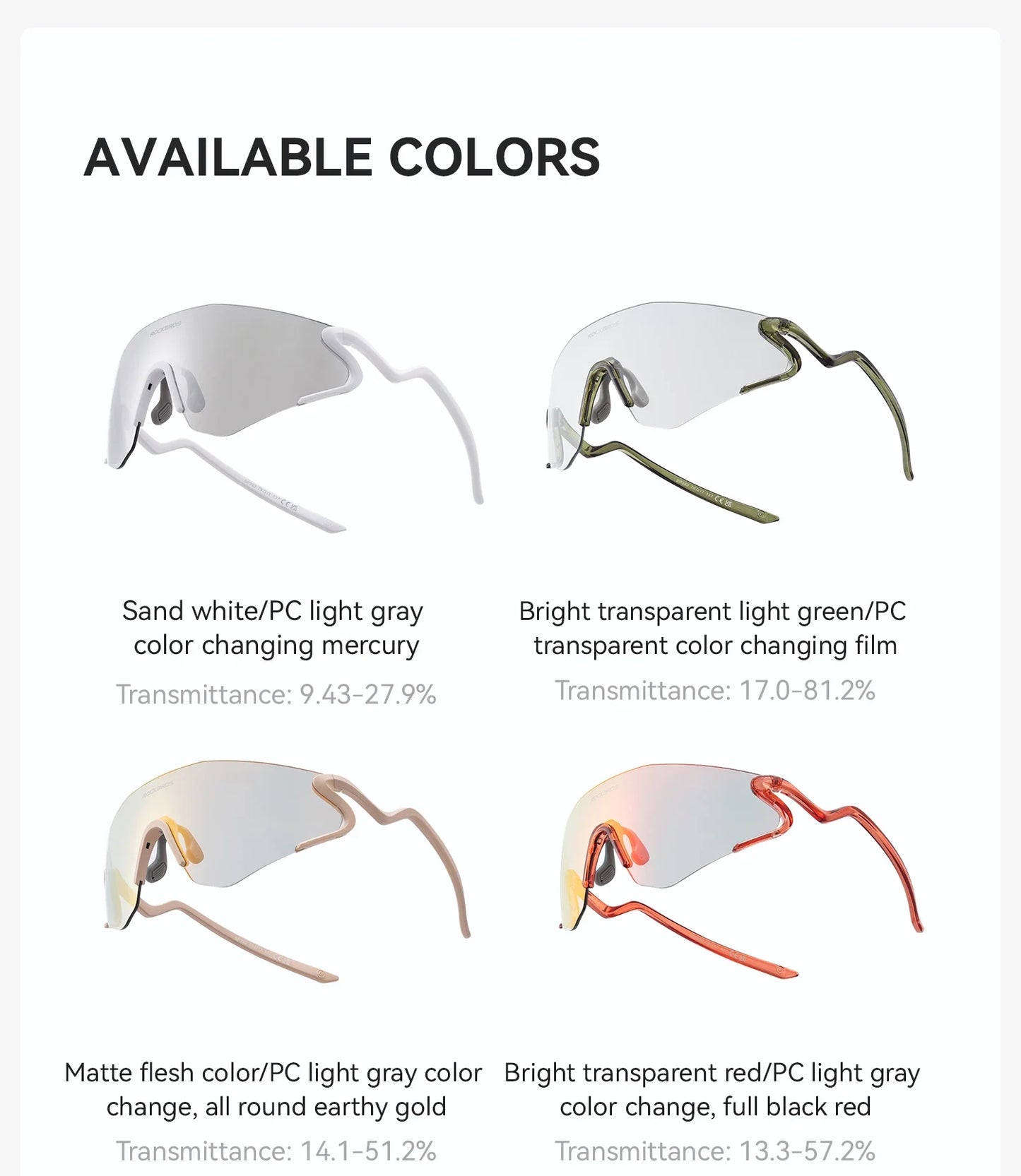 Photochromic Cycling Glasses Windproof Dustproof UV400 Protection Glasses Cycling Outdoor Sports Sunglasses Unisex