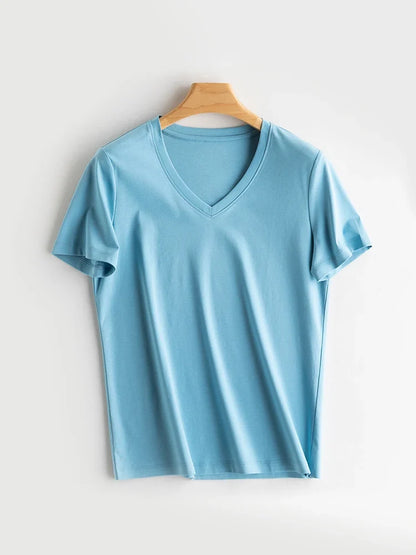 Women Solid T shirts, Silk Cotton Blend, O Neck, Short Sleeved Solid Tee,2025 Summer Candy Colors Basic Cozy Top Green