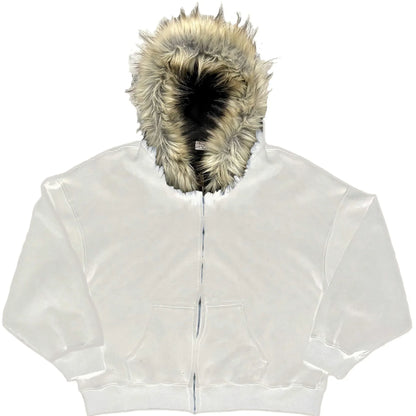 Fluffy Hat Hoodie Solid Color Casual Long Sleeve Hoodie Retro Coat Street Trend y2k