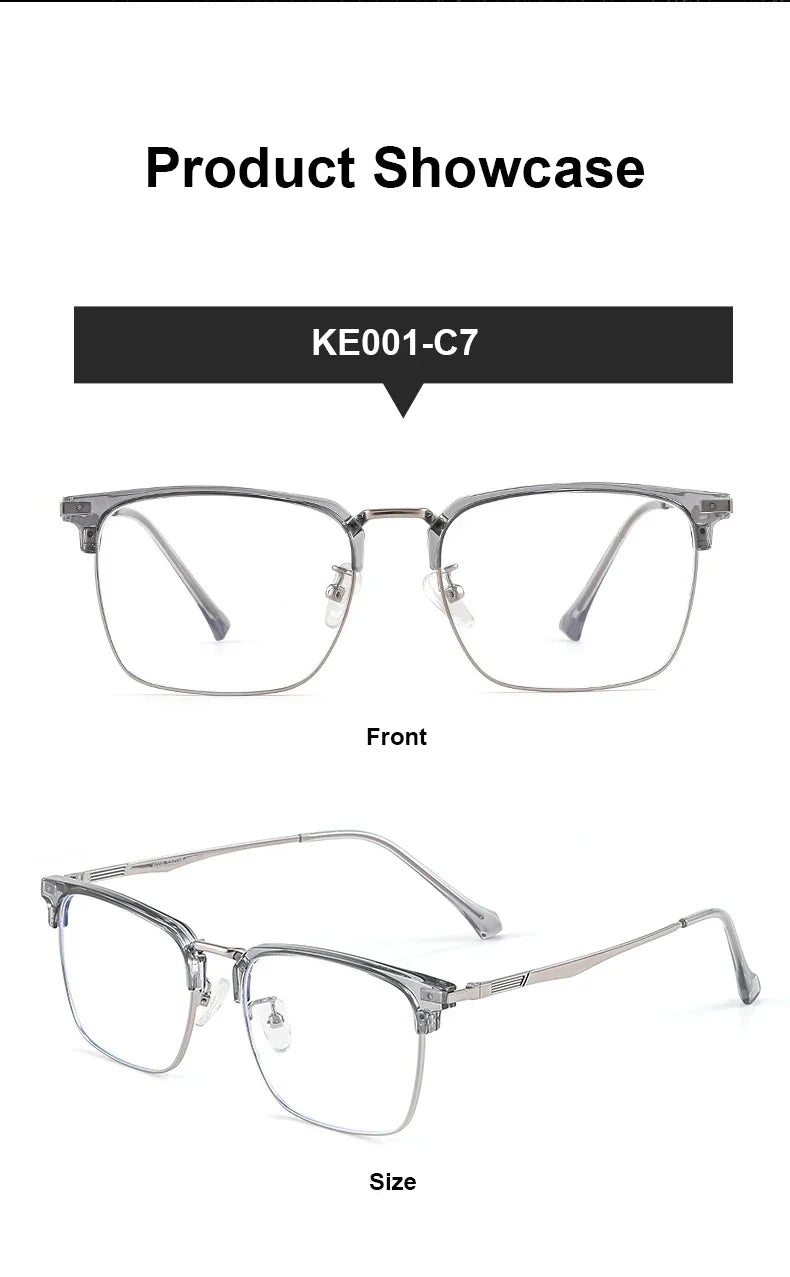 Men's Classic Business Eyeglasses Frames Anti-Blue Light Reading Glasses Myopia Hyperopia Customizable Prescription KE001