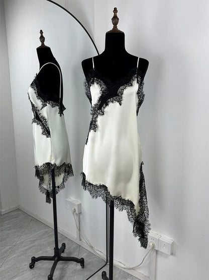 Trendix Black Lace Slip Dress Women exy Hollow Out Sleeveless Short Dresses Party Club Ruffle Loose Elegant Backless Mini Dress