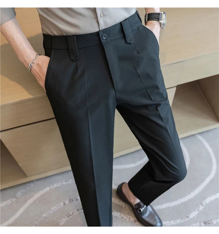 Elastic Waist Solid Color Suit Pants Men Formal Slim Fit Business Casual Trouser High Quality Social Wedding Fashion Dress Pant