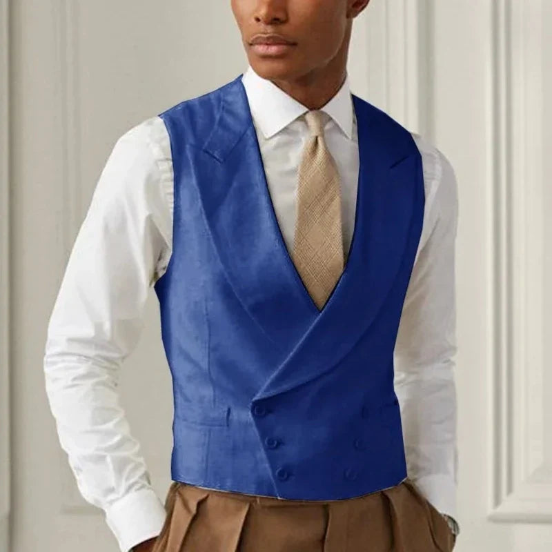 Men Vest White Solid With Lapel Gentleman Business Waistcoat Vintage Regular Slim Wedding Banquet Men Suit Vest