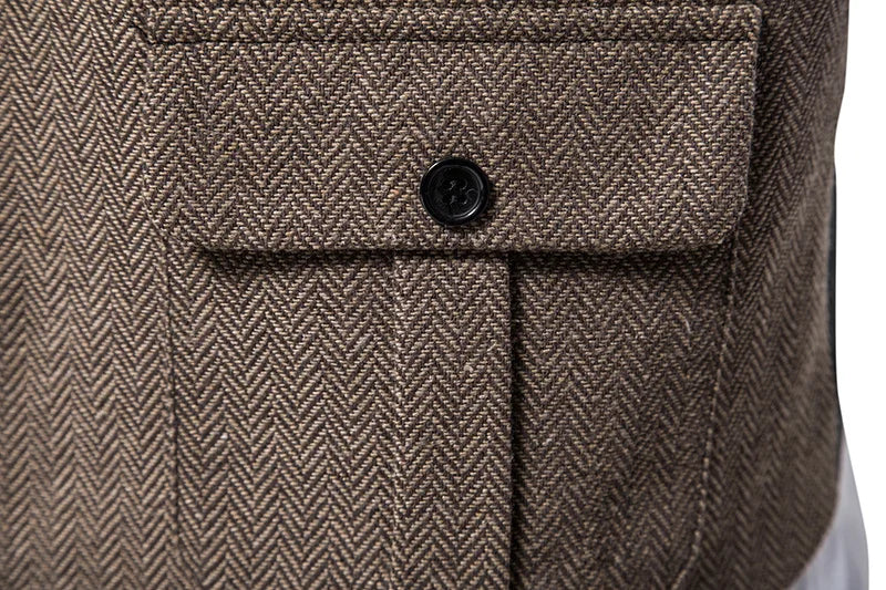 Tailored Collar Vest for Men Single Breasted Herringbone Tweed Suit Vest Mens Formal Striped Waistcoat Punk Groomsmen Wedding