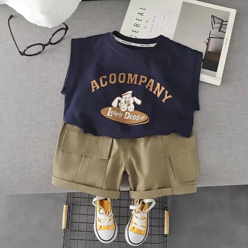 0-5-Year-Old Boys' Set Summer Children's Sleeveless Top Casual Shorts Two-Piece Set Men's Baby Fashion Clothes