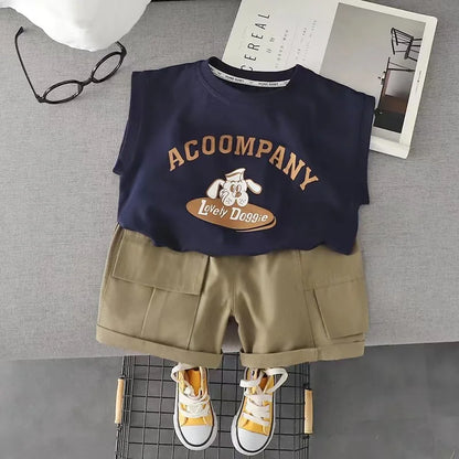 0-5-Year-Old Boys' Set Summer Children's Sleeveless Top Casual Shorts Two-Piece Set Men's Baby Fashion Clothes