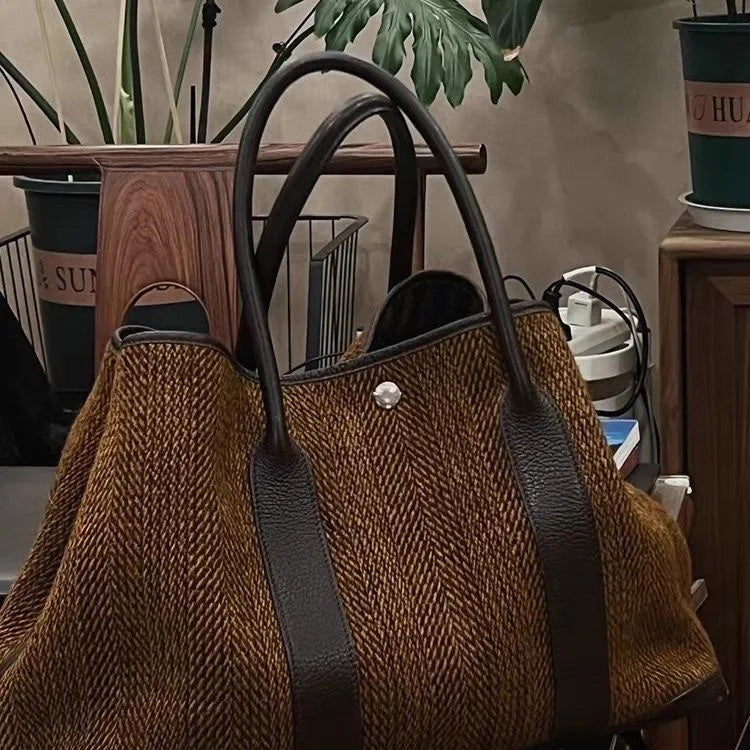 Autumn Winter Wool Tote Bag for Women, Niche Fashion Large Capacity Handbag, Simple Shoulder Bag