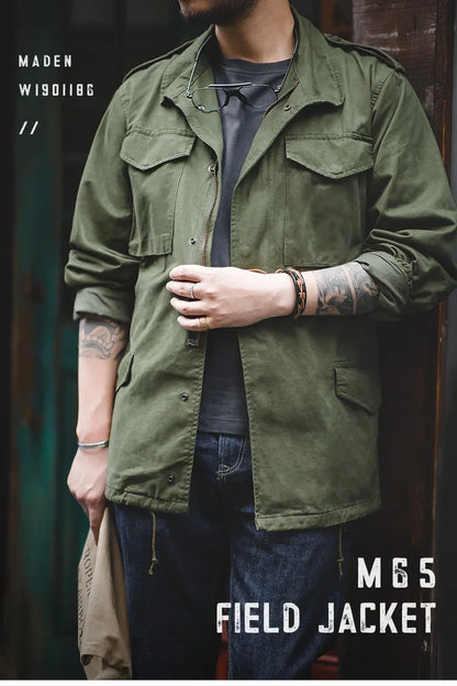 Retro M65 Jackets for Men Green Outdoor Windbreaker Vintage Casual Solid Coat Mens Clothes Multi-Pocket Jacket