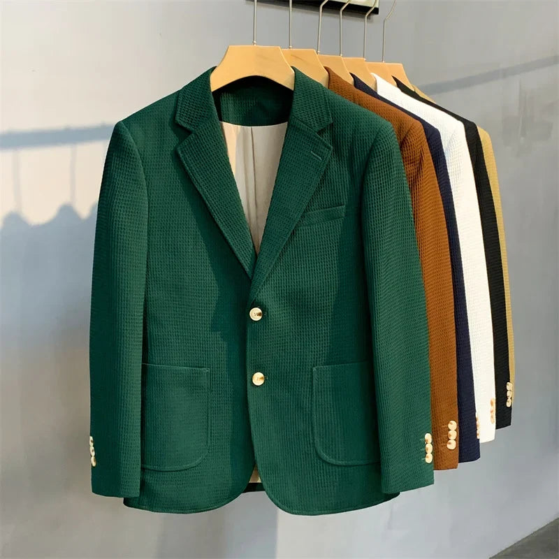 British Style Striped Casual Suit Jackets Mens 2022 Waffle Slim Fit Business Blazers Coat Homme Formal Social Prom Tuxedo 4XL-M