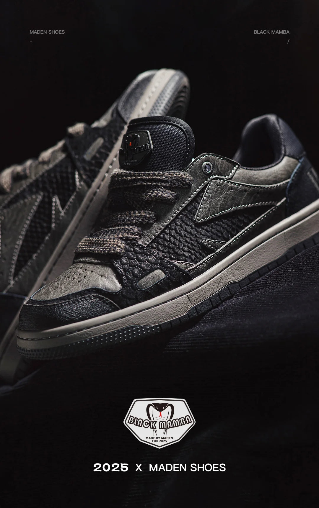 Casual Snake Year Black Mamba Men's Sneakers Low-Top Flat Sole Versatile Black Shoes for Spring Autumn Skateboarding Shoes