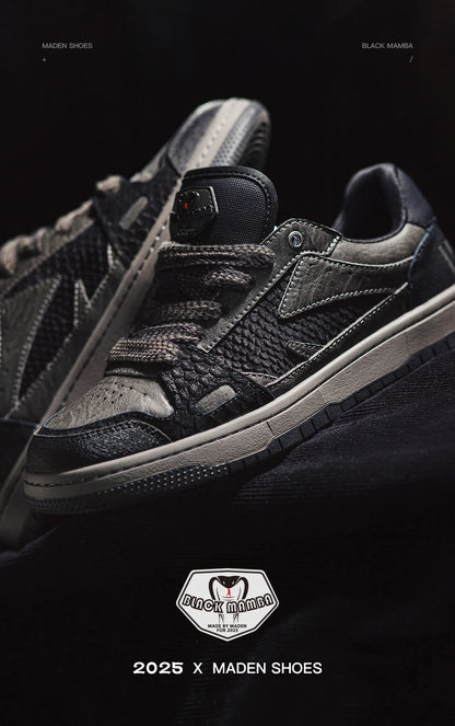 Casual Snake Year Black Mamba Men's Sneakers Low-Top Flat Sole Versatile Black Shoes for Spring Autumn Skateboarding Shoes