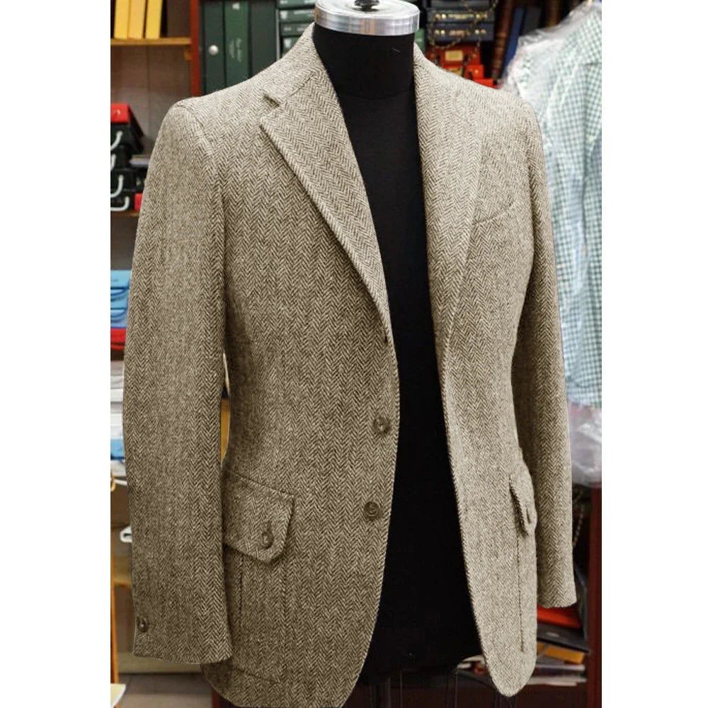 Men's Herringbone Blazer Suit Collar Slim Jacket Casual Fashion Jacket 3 Pocket Workwear Men's Summer Suits Formal Man Jackets