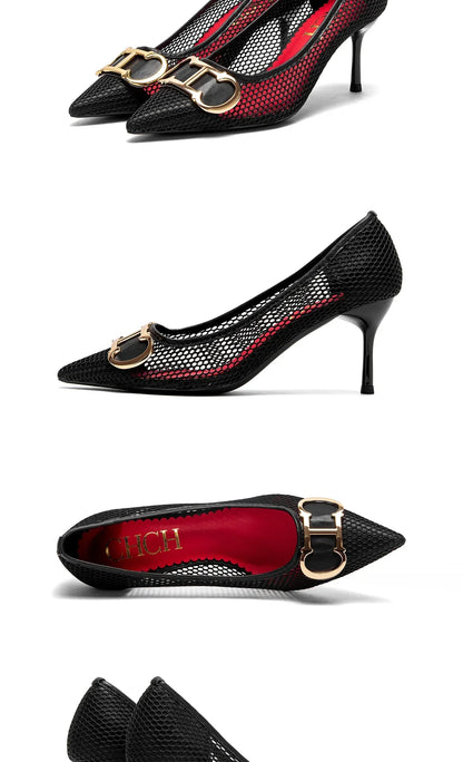 Women's High Heels 2025 Spring New Hollow Business Women's Shoes 7cm Red Evening Shoes