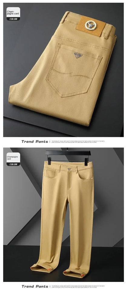 Seven-Color Stretch 97% Cotton and 3% Spandex Jeans Men Trendy Wild Simple High-End Slim-Fitting Small Straight Casual Trousers