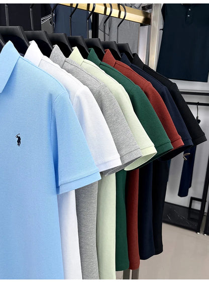 100% pure cotton short sleeved men's polo shirt summer fashion high-end brand pony embroidery golf top casual business T-shirt