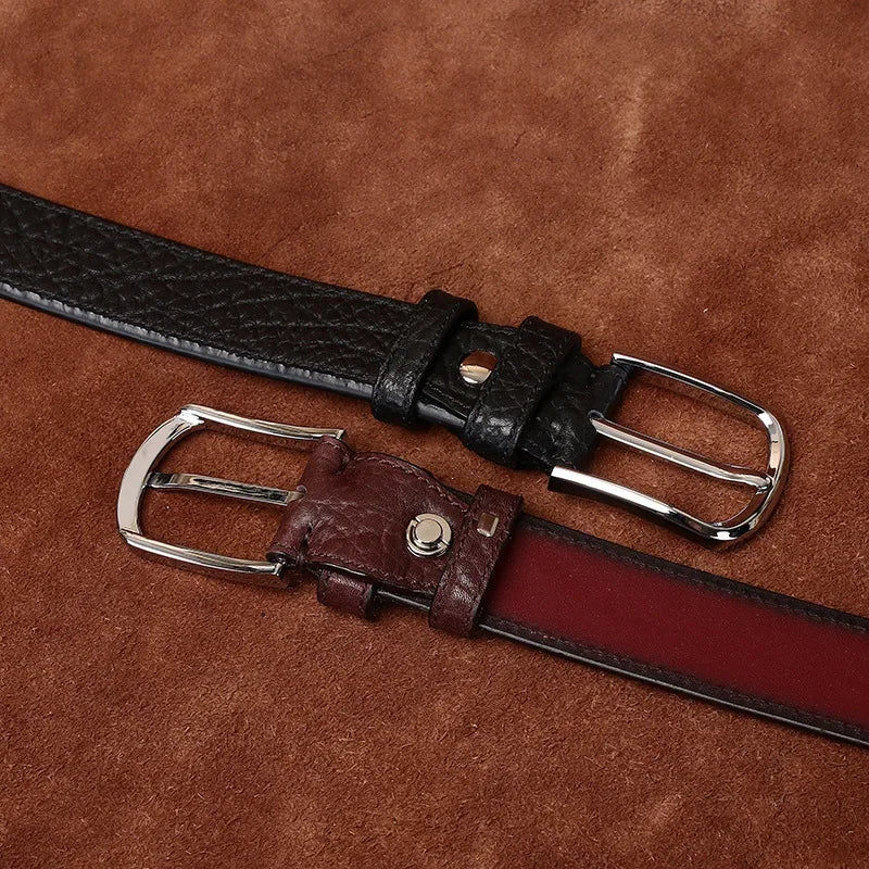 3.8CM Pure Cowhide Genuine Leather for Men High Quality Jeans Needle Buckle Belts Cowboy Waistband Male Fashion BusinessLuxury