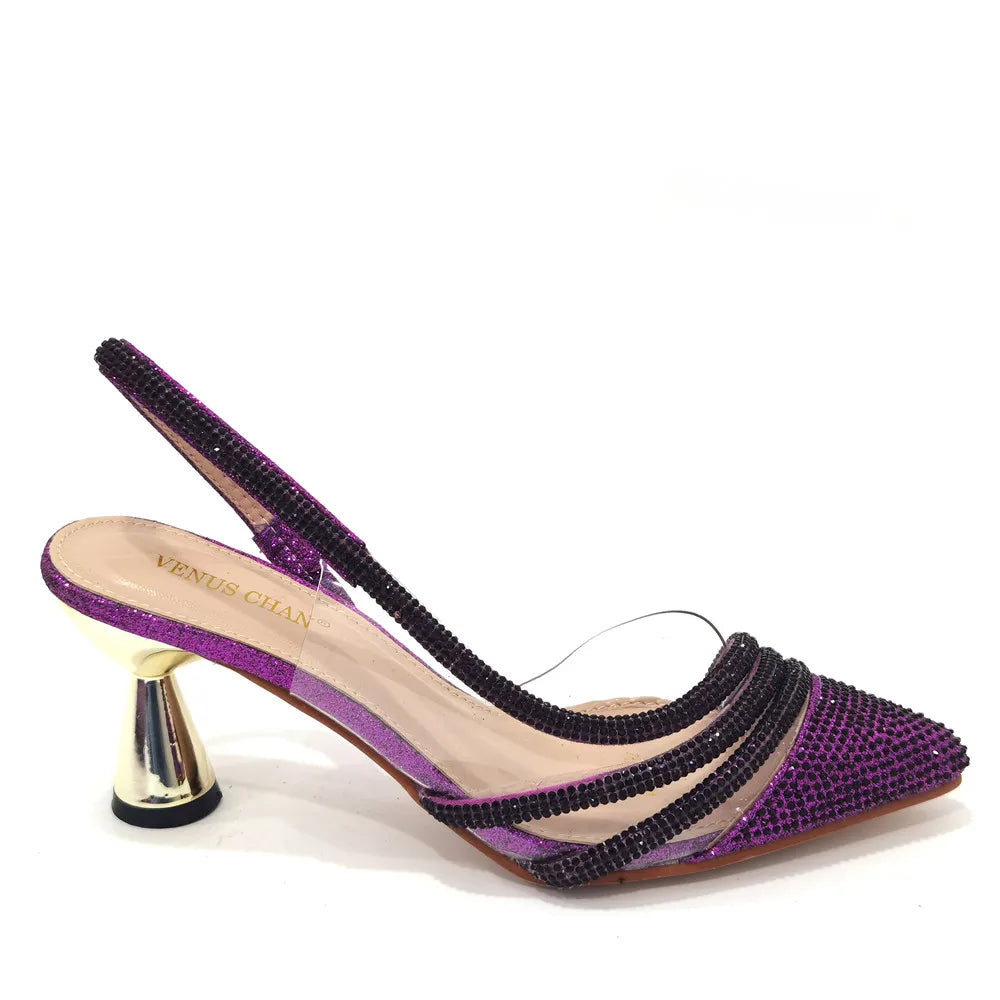 Italian Pointed Toe Wedding Shoes Gold Color Summer Sandal for Women 2023 High Heels Rhinestone Shoe and Bag Set