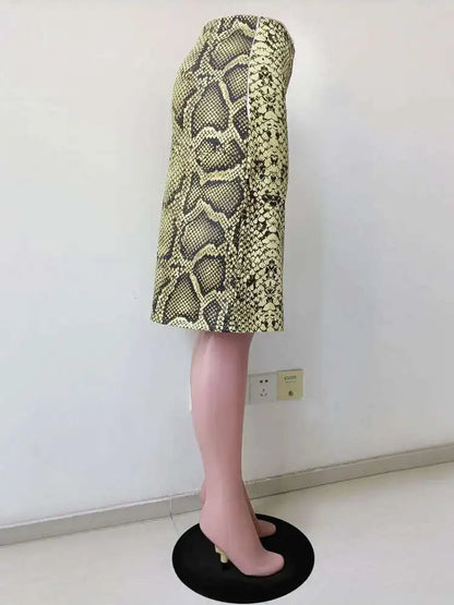 Snakeskin Printed Fashion Skirt Women's High Waist Slim Contrast Patchwork Commute Streetwear Female Vintage Y2k Skirt DDX8