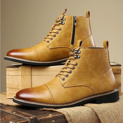 Brand Men High-top Leather Boots Classic Chelsea Boots Lace Up Pointe End Ankle Boot Men's Business Dress Boots Botas Masculinas