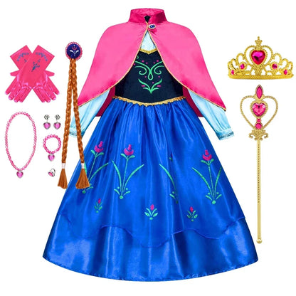 Frozen Anna Princess Girl Dress Halloween Cosplay 2026 Party Costume Snow Queen Princess Clothes Children Outfit 2-10 Y