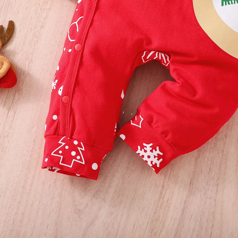 Prowow 0-18M Baby Christmas Costume Cartoon Deer Jumpsuit With Santa Hat Christmas Baby Romper For Newborn New Year Costume