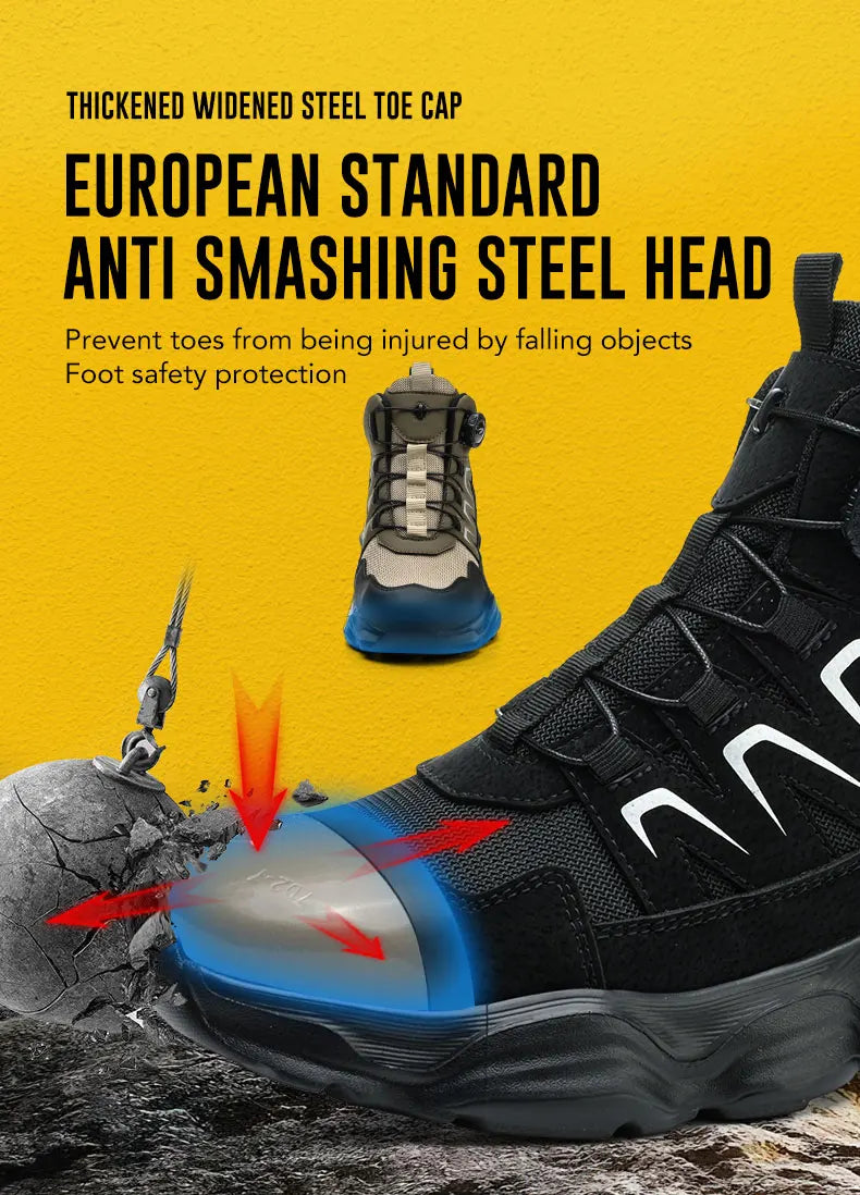 Rotating Button Safety Boots Shoes Man Steel Toe Safety Work Shoes Lightweight Non Slip Work Boots Men Sneaker