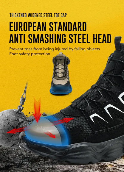 Rotating Button Safety Boots Shoes Man Steel Toe Safety Work Shoes Lightweight Non Slip Work Boots Men Sneaker