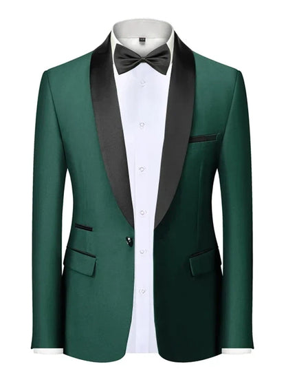 Mens Blazer Slim Fit Suit Jacket 1 Button Velvet Shawl Collar Wedding Formal Suit Jacket