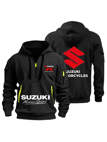 men's hooded sweatshirt for autumn and winter outdoor motorcycle sweatshirt, semi-zipper hooded sweatshirt
