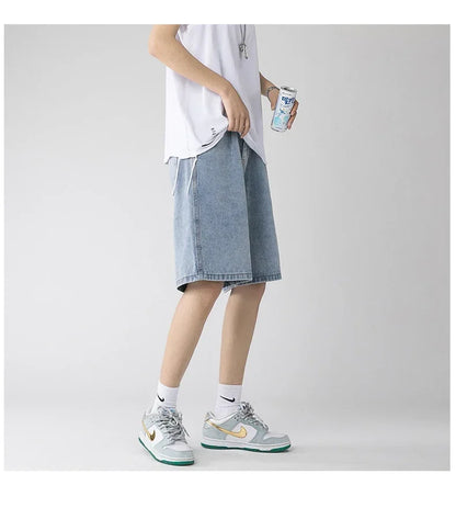 Wide Baggy Denim Shorts Men Summer Thin Solid Color Casual Loose Knee-length Pants Male Jeans Shorts Streetwear